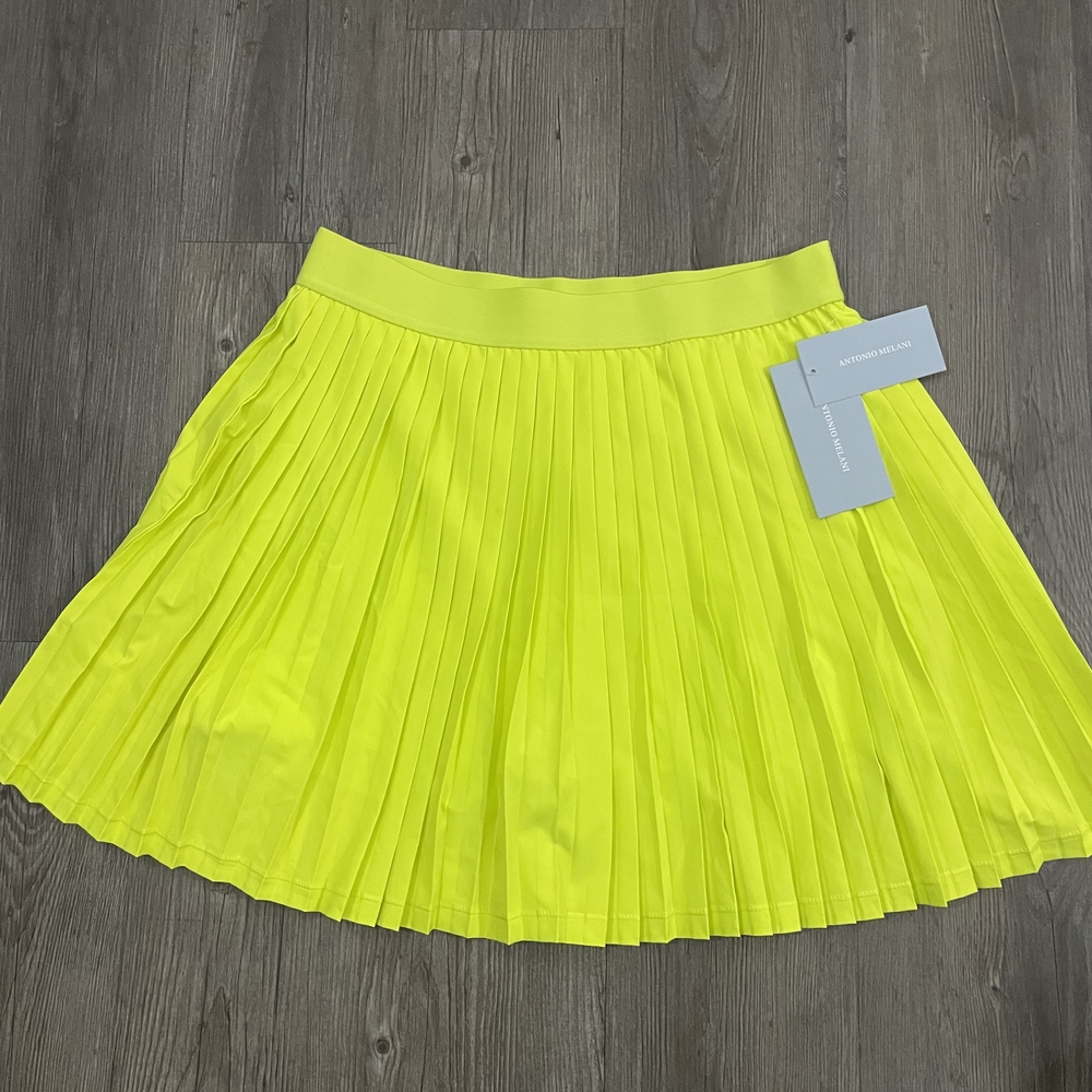 ANTONIO MELANI Neon Yellow Pleated Mini Skirt